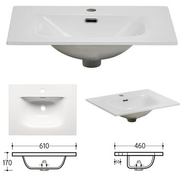 Lomadox Badmöbel-Set IRAKLIO-56, (Spar-Set, 3-St), in weiß matt mit LED-Spiegel und Hochschrank 115/200/46 cm