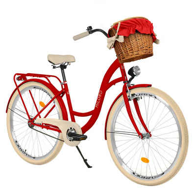 MILORD BIKES Cityrad Milord Komfort City Fahrrad Mit Weidenkorb Damenfahrrad, 28/26 Zoll, Rot, 1-Gang, 1 Gang