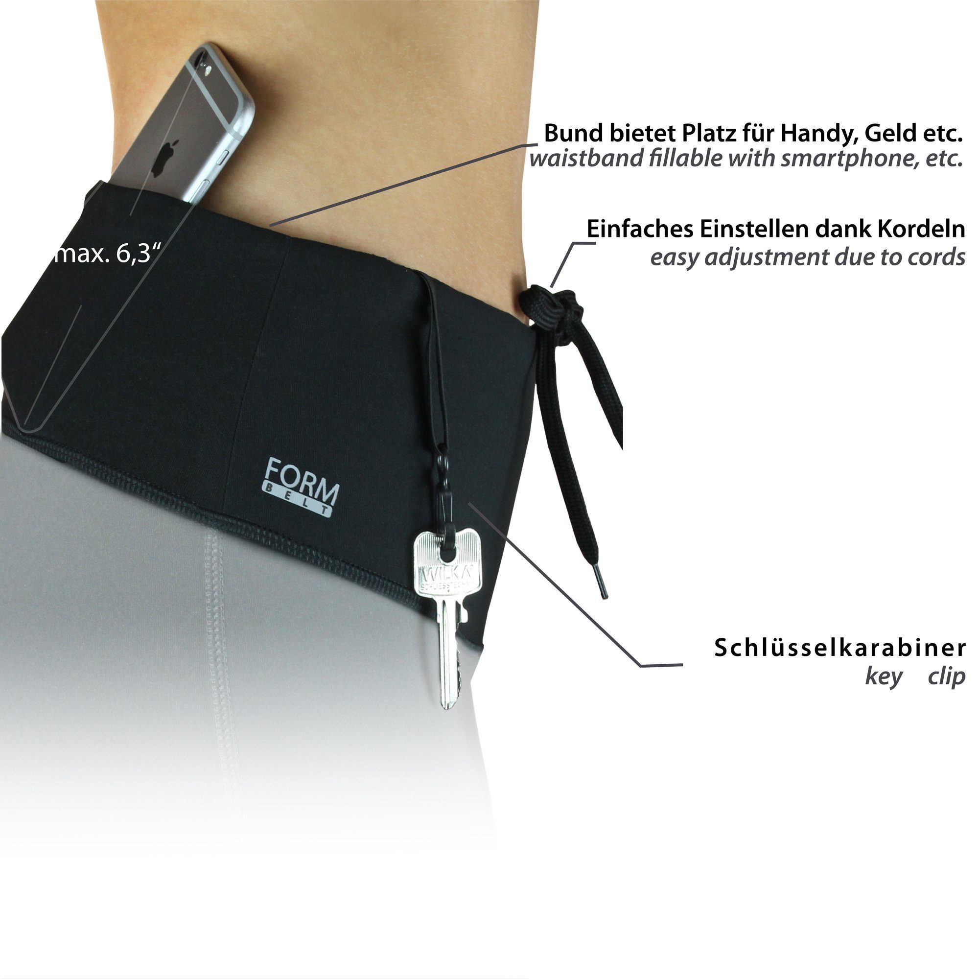 Formbelt Laufhose Damen 3/4 Capri Leggings mit Handytasche, hoher Bund & Quick Dry Damen 3/4 Sporthose blickdicht, hoher Bund, atmungsaktiv, Quick Dry