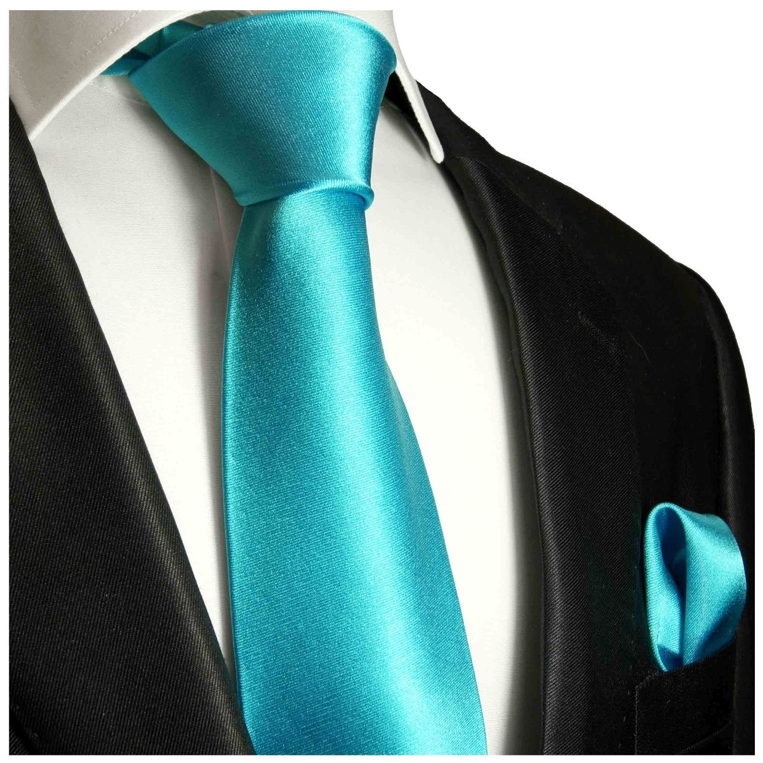 Paul Malone Krawatte Herren Seidenkrawatte Schlips mit Tuch modern uni  satin 100% Seide (Set, 2-St., Krawatte mit Einstecktuch) Schmal (6cm),  schwarz 952