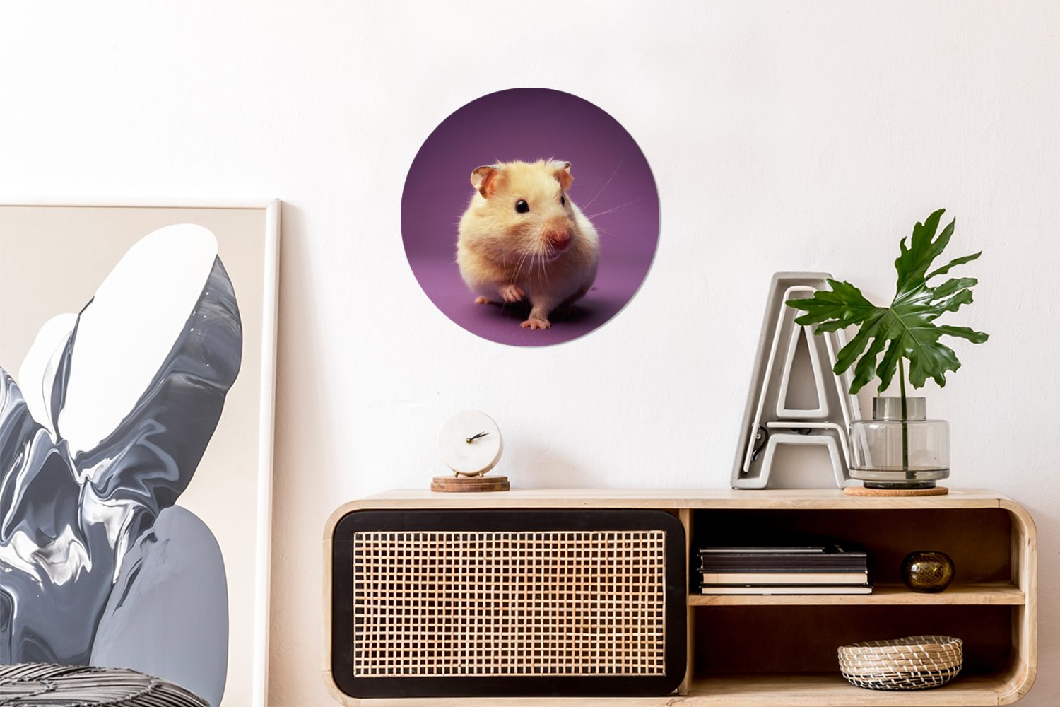 MuchoWow Wandsticker Nahaufnahme eines Hamsters (1 auf für Hintergrund Tapetenkreis Kinderzimmer, lila Wohnzimmer Rund, St), Tapetenaufkleber, einem