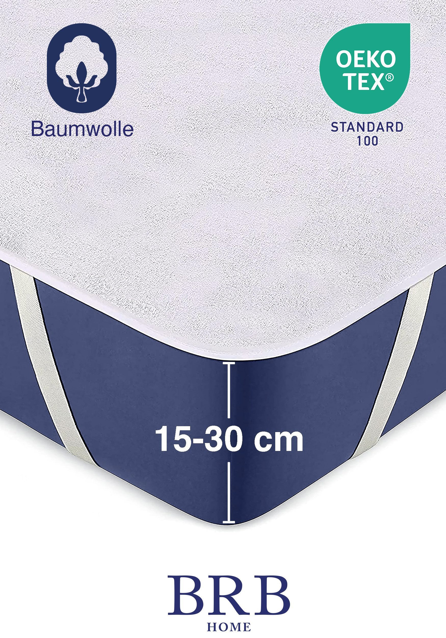 Matratzenschoner wasserdichte Matratzenauflage Baumwolle Matratzenschutz BRB HOME, Baumwolle, OEKO-TEX Zertifiziert, Atmungsaktiv, Waschbar