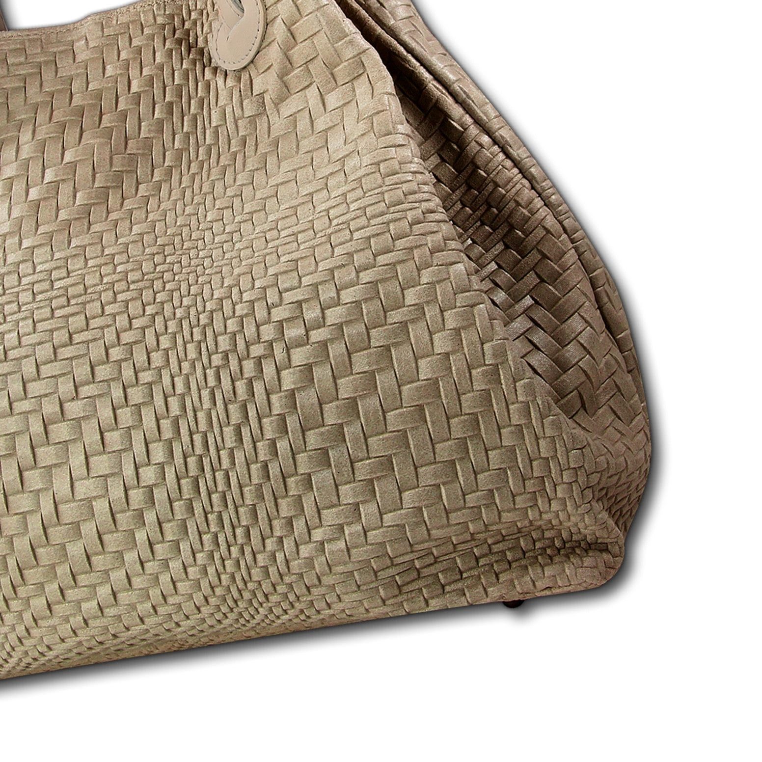 Toscanto Handtasche Toscanto Tasche abstraktes Flechtmuster (Handtasche), Damen Leder Handtasche, Umhängetasche, taupe, beige, braun ca. 31cm