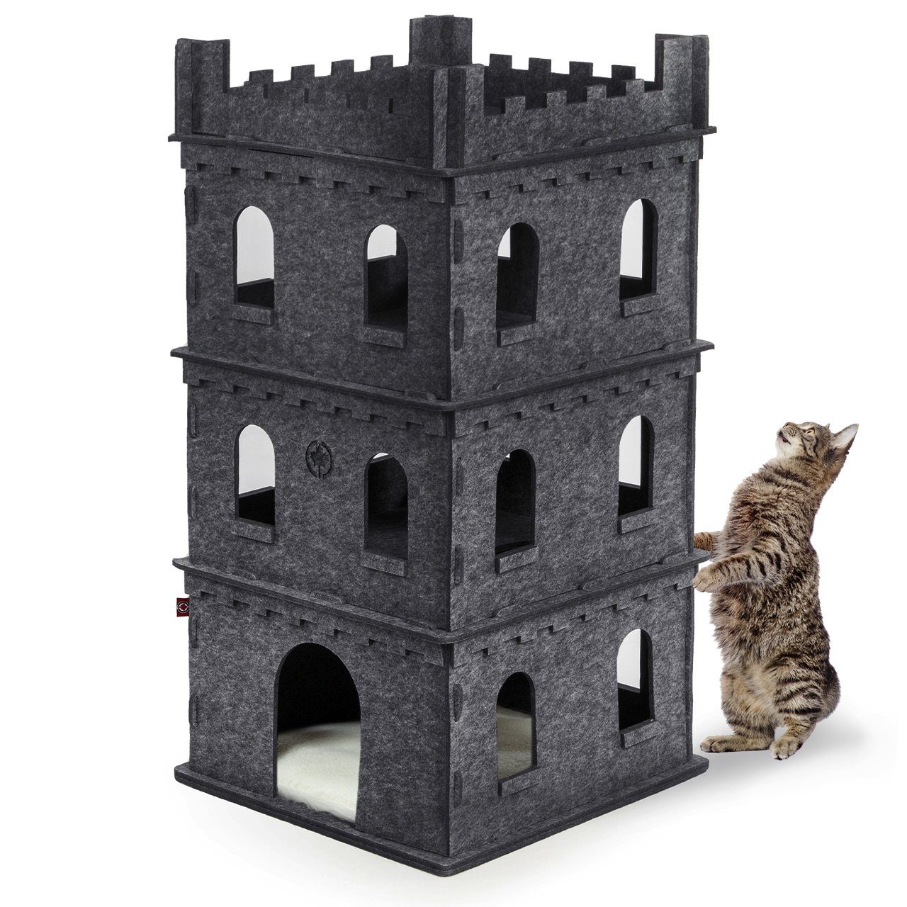 Canadian Cat Company Tierhaus Premium Katzenburg Filz "Felty Fort" Katzenhaus, Erdgeschoss + 2 Etagen inkl. XXL Flauschkissen