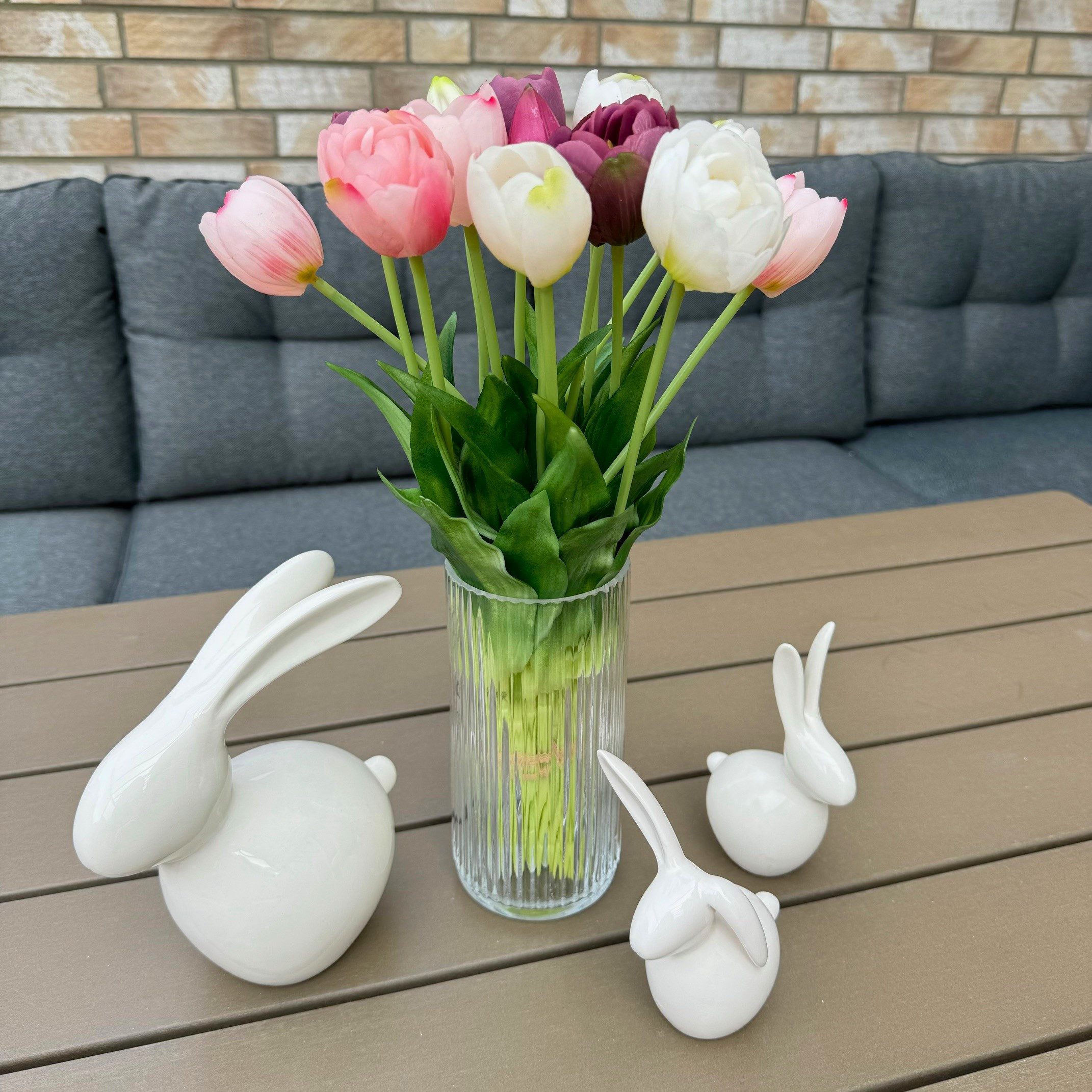 Kunstblumenstrauß - 15 künstliche Tulpen in einer Glasvase - Real touch, wie echt! Blumen, Online-Fuchs, - Künstliche Pflanzen, ca. 40 cm hoch