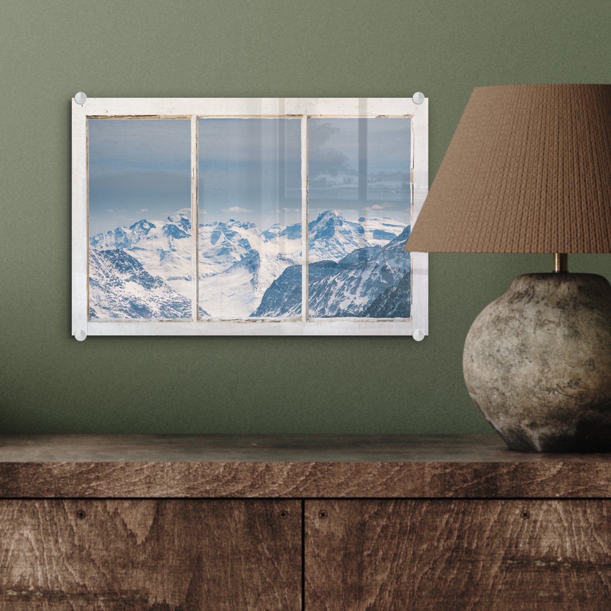 MuchoWow Acrylglasbild Aussicht Schnee, Bilder Foto auf - Berg auf St), Wandbild - (1 - Glasbilder - Glas Wanddekoration - Glas