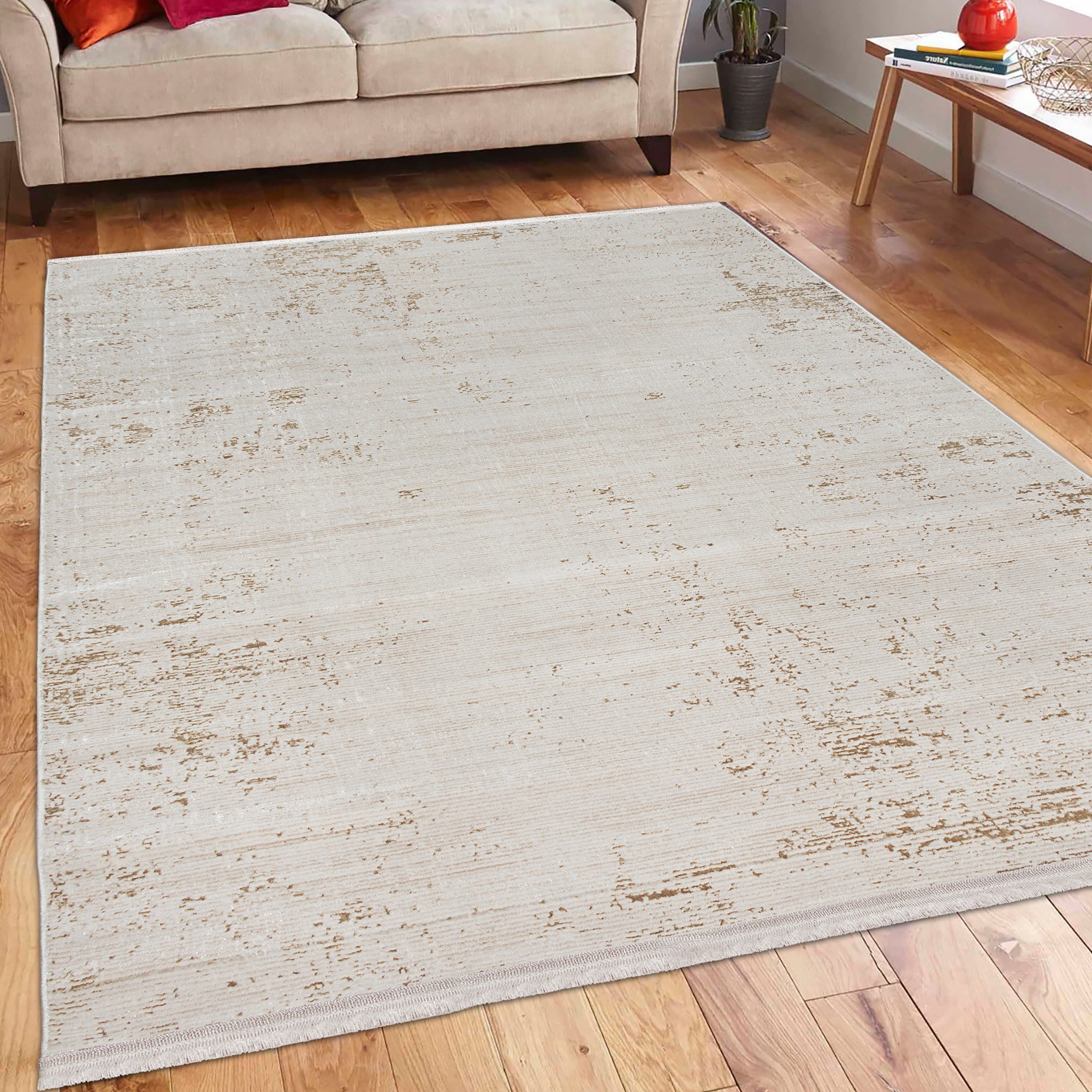 TeppichHome24 Teppich Glänzender Wohnzimmer Teppich in gold-weiß, rechteckig