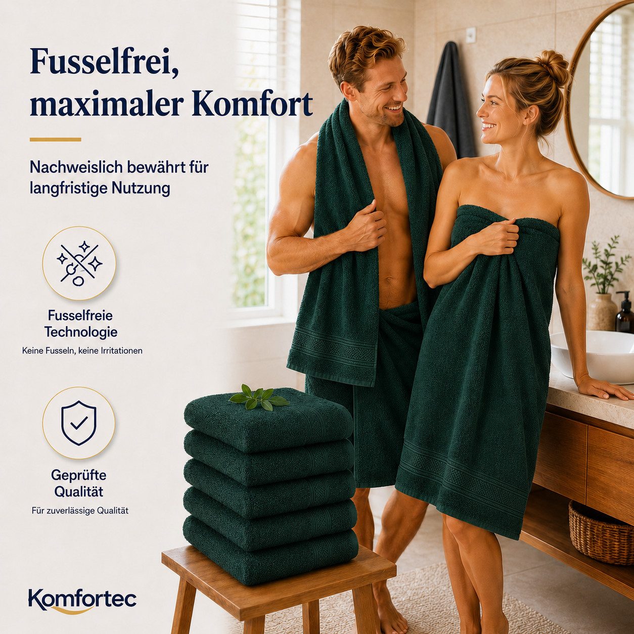 Komfortec Badetücher 70x140 cm, 100% Baumwolle, 470 g/m², Frottee (2-St), Handtücher 70x140 cm Set, Weich – Bild 4 von 5