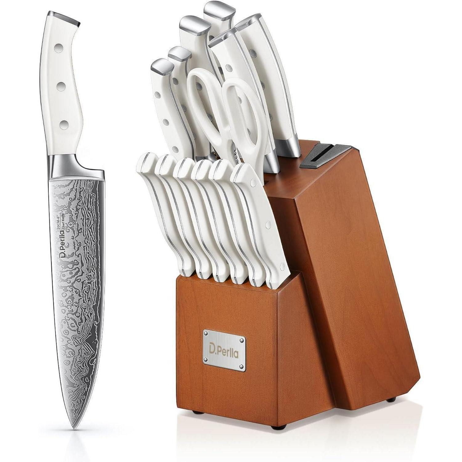 LuxusKollektion Messerblock Messerblock mit Messerschärfer 14 TLG Edelstahl Messerset Holzblock