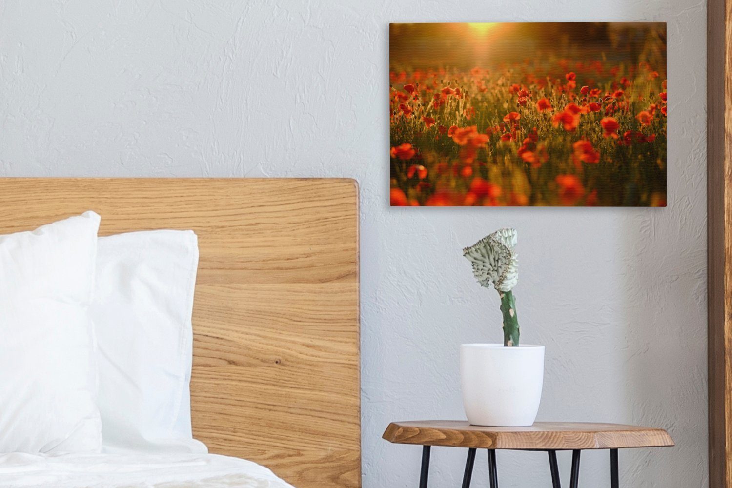 OneMillionCanvasses® Leinwandbild Mohnblumen (1 30x20 Wandbild Wanddeko, Leinwandbilder, Blumen - St), - Aufhängefertig, cm Sonnenuntergang