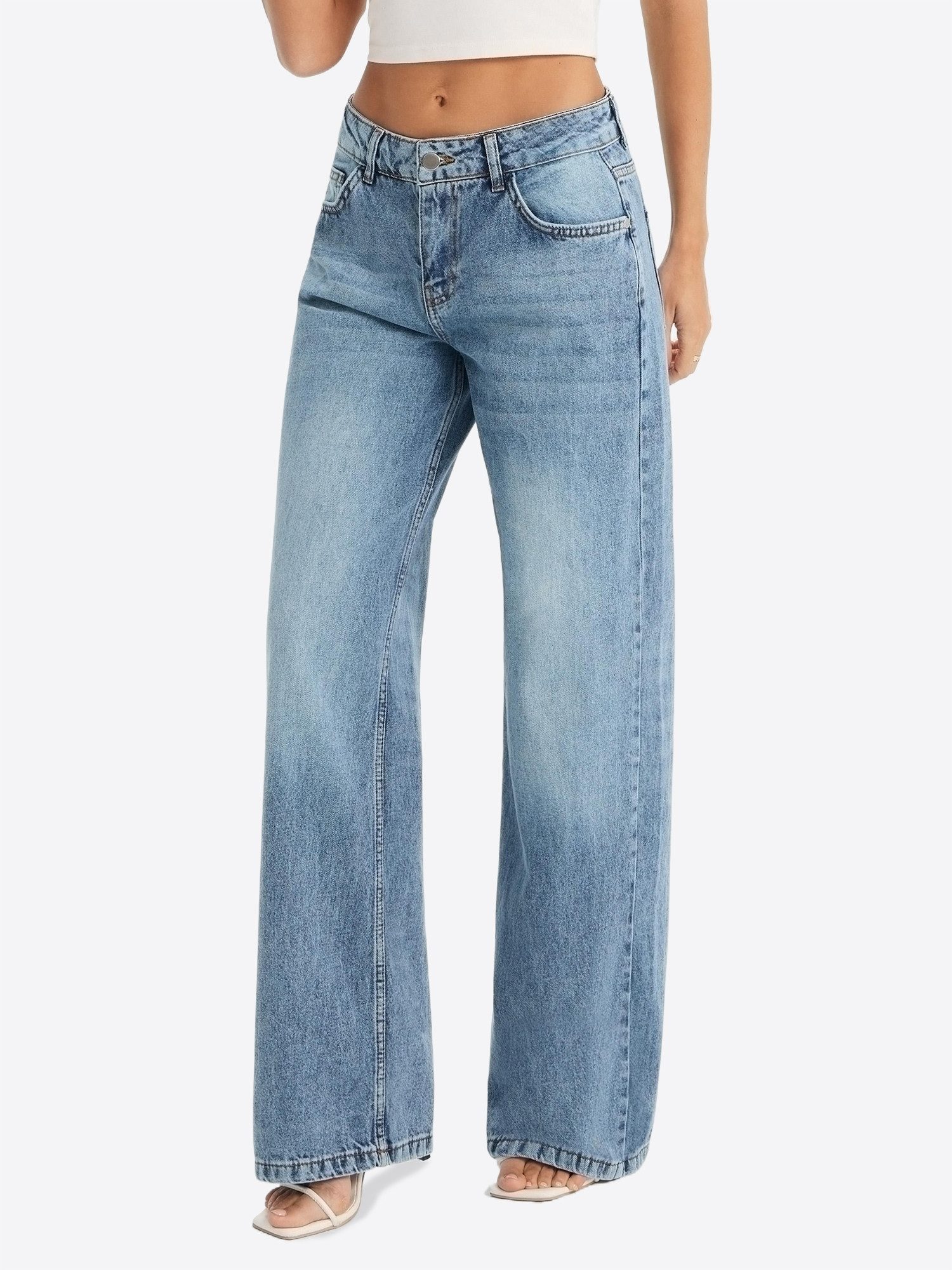 Imily Bela Loose-fit-Jeans Damen Hochgeschnittene Jeans mit geradem Bein (Packung, 1-tlg., 1per-Pack) aus Baumwolle