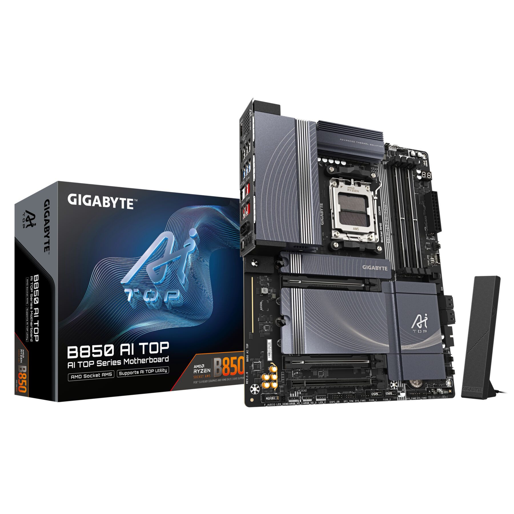 Gigabyte B850 AI TOP Motherboard - AMD Ryzen 9000 Series CPUs, 16+2+2 Phasen Di Mainboard