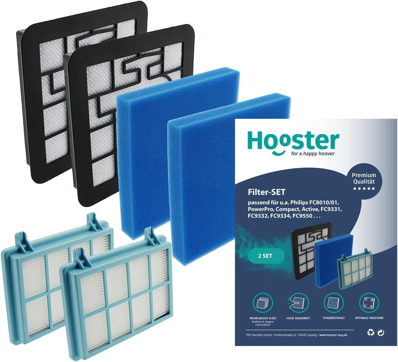 Hooster Luftfilter 2 HEPA Filter Sets kompatibel mit Philips FC8010/02 für, FC9332/09 FC9329 FC9555 FC9333 und FC9330 Staubsauger, Filtersystem