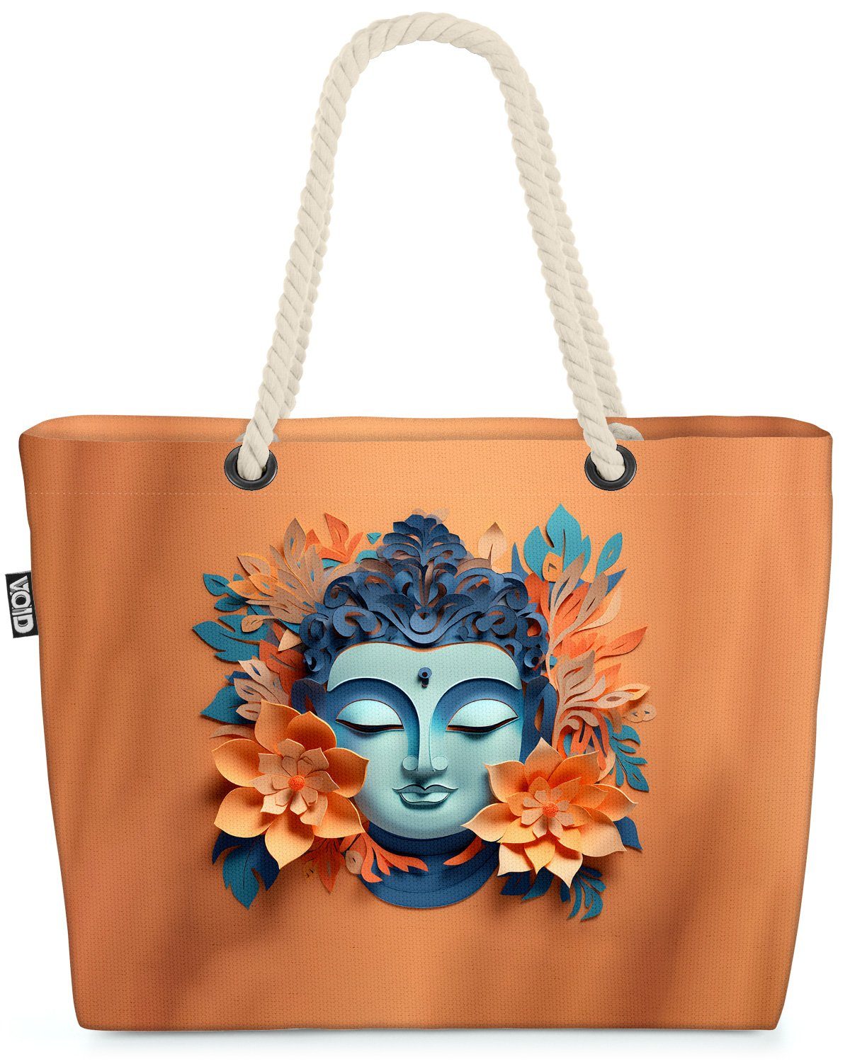 VOID Strandtasche (1-tlg), Buddah Statue Kopf Yoga Blumen Bud-dahs feng shui fröhlichkeit spirit | Strandtaschen
