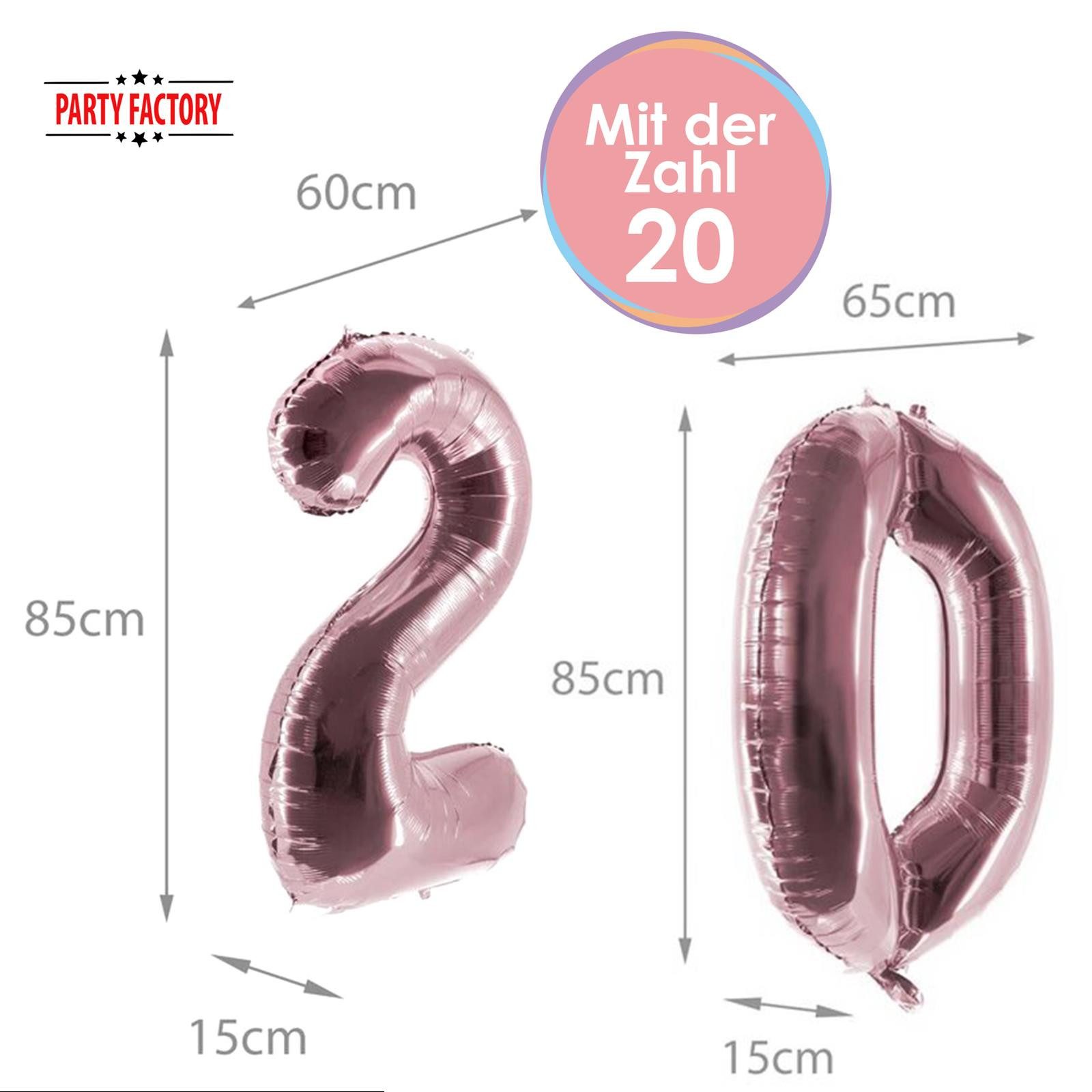 Party Factory Helium Helium-Set "20 rosé" mit XXL Zahlenballons + 0,2m³ Ballongas, Abgefüllt in Deutschland