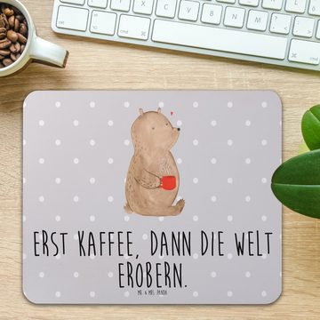 Mr. & Mrs. Panda Mauspad Bär Kaffee - Grau Pastell - Geschenk, Welt erobern, Mauspad, guten Mo (1-St), Made in Germany