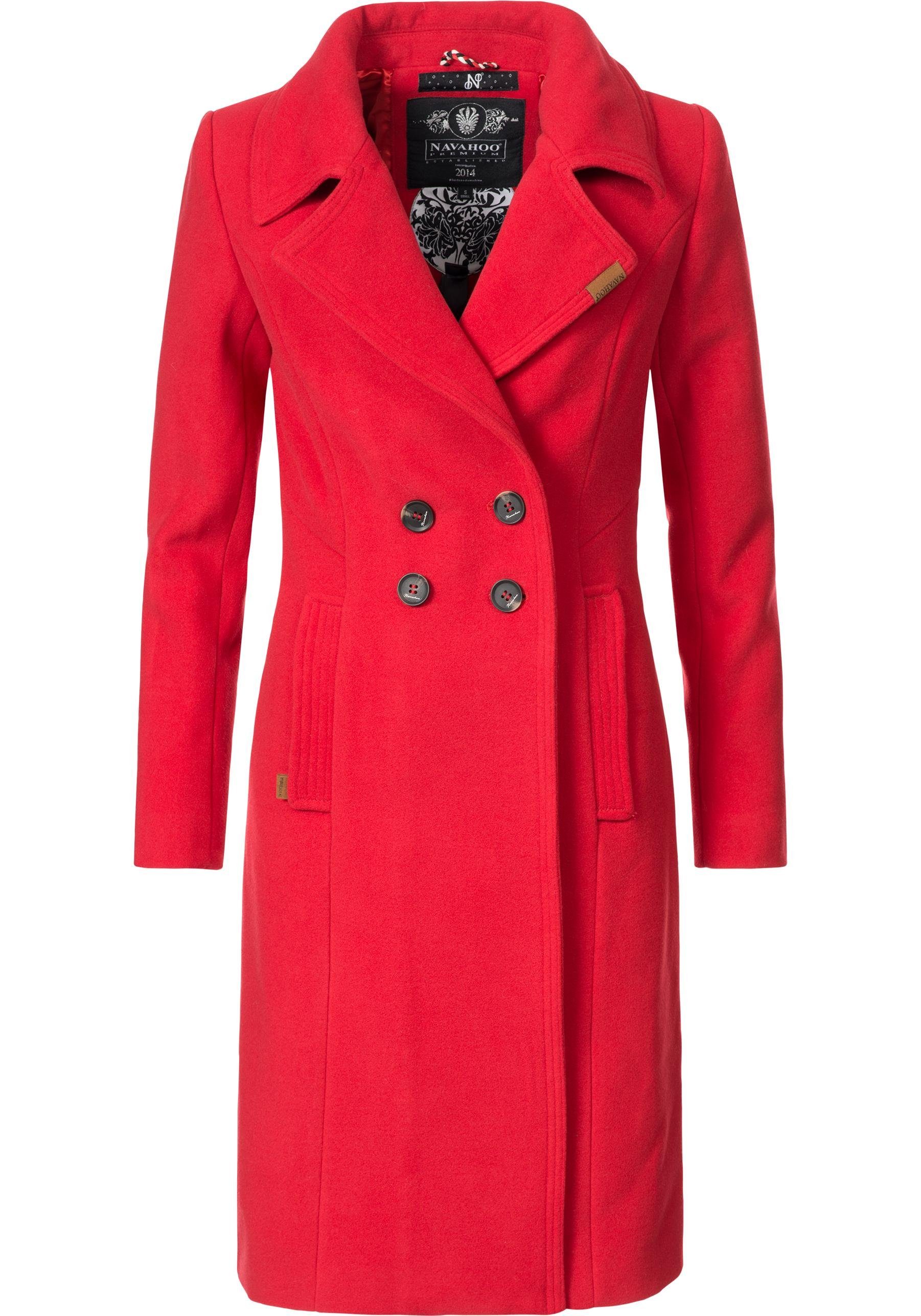 Navahoo Wintermantel Wooly edler rot in Trenchcoat Wollmantel-Optik Damen