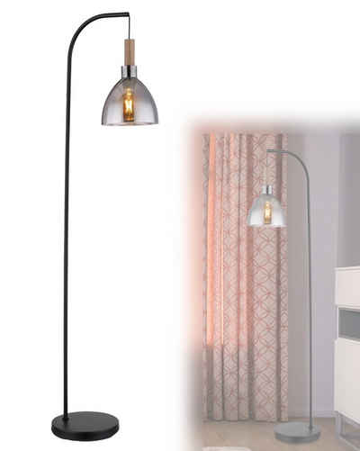 bmf-versand Stehlampe Stehleuchte Wohnzimmer Rauchglas Stehlampe Schwarz Standleuchte, ohne Leuchtmittel, Holzverzierungen, Fassung E27