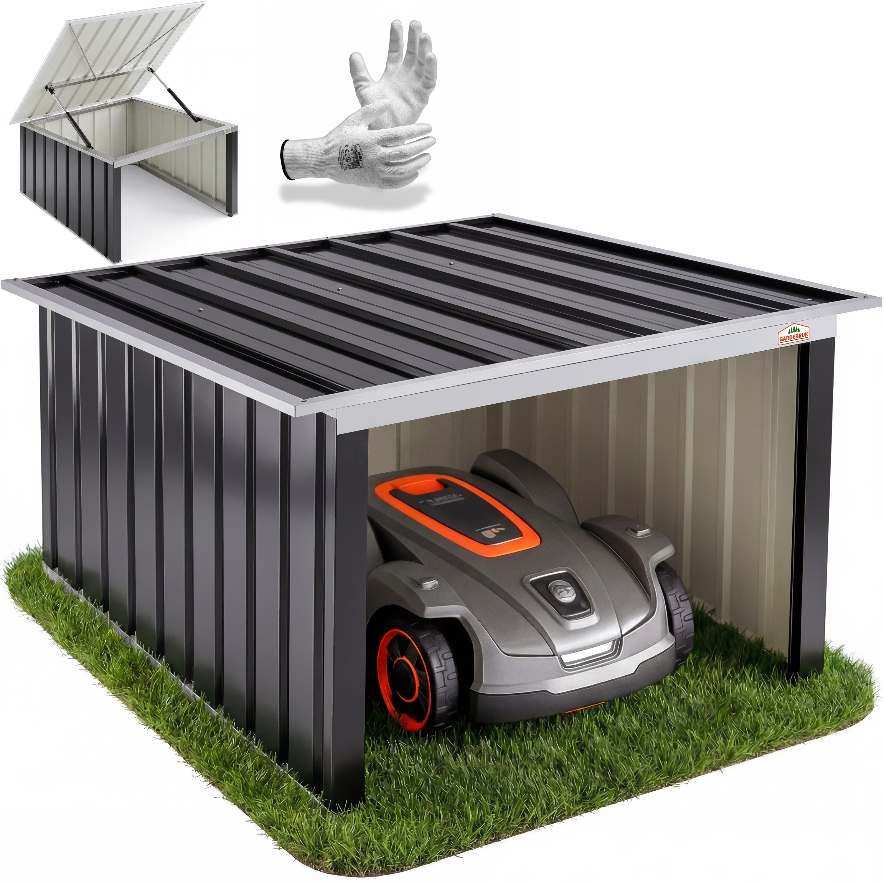 Gardebruk Mähroboter-Garage, Pultdach Metall 86x100x63cm 4x Erdanker Carport Garten Anthrazit
