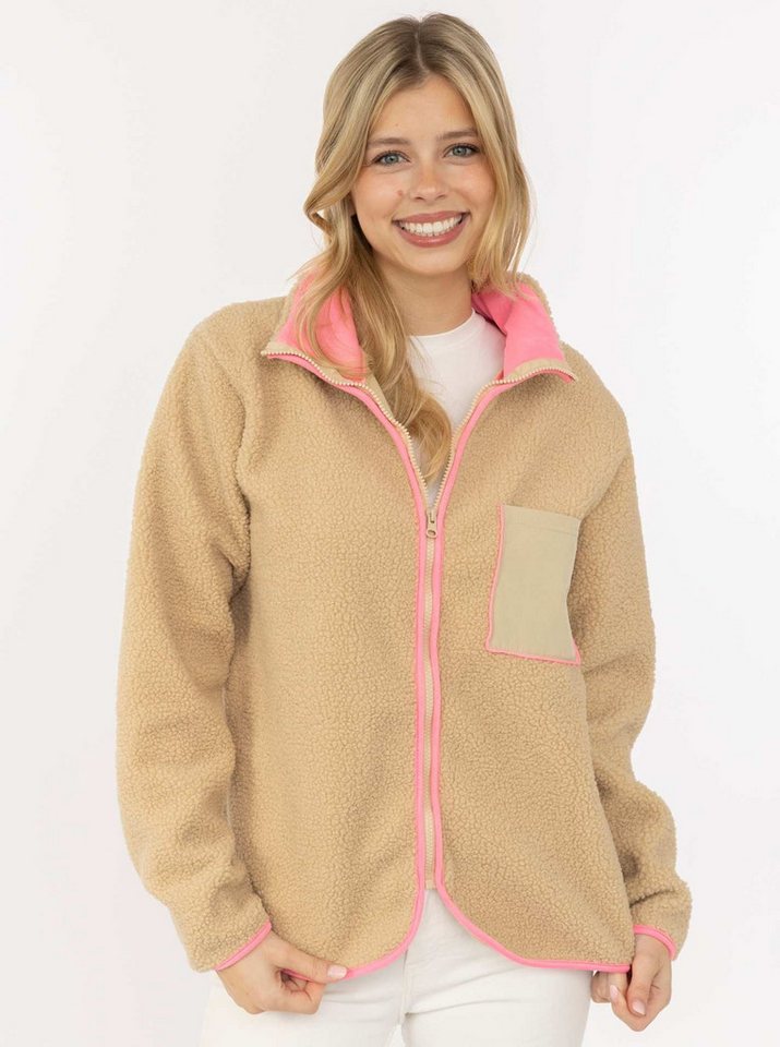 Zwillingsherz Bomberjacke "Classic" kuscheliges Teddy-Fleece, Kontrastdetails, Brutstasche, Stehkragen