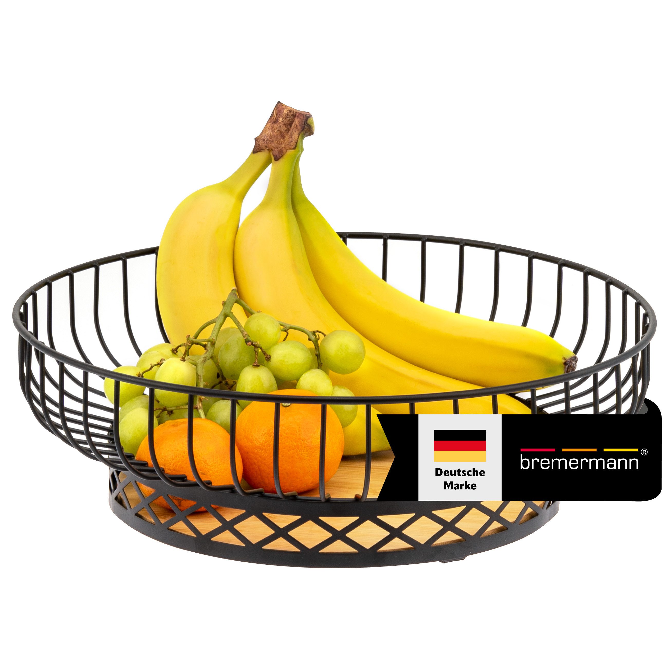 Obstschale Obstkorb, Obstschale rund, Ø ca. 33,5 cm, schwarz matt, Bambusboden