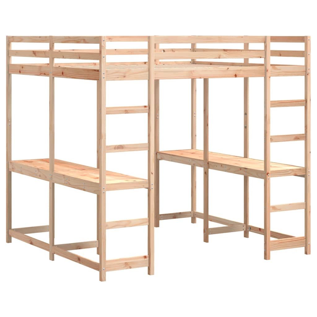 vidaXL Bett Hochbett mit Schreibtisch & Leiter 160x200 cm Massivholz Kiefer
