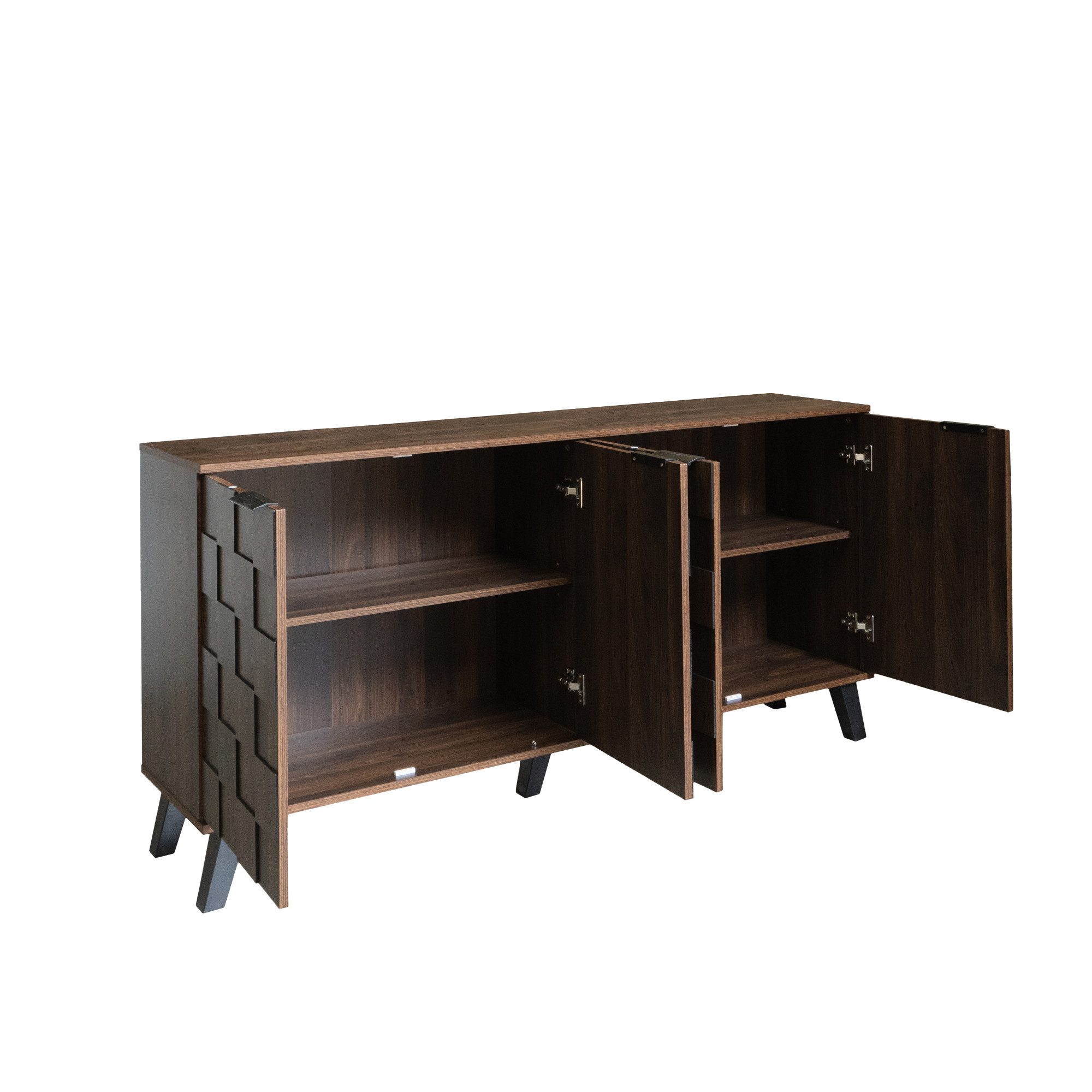 MODFU Sideboard mit quadratische, strukturierte Oberfläche (Kommode, Anrichte, Wohnzimmerschrank, Highboard, 1 St., 4 Türen), Mit Verstellbare Einlegeböden