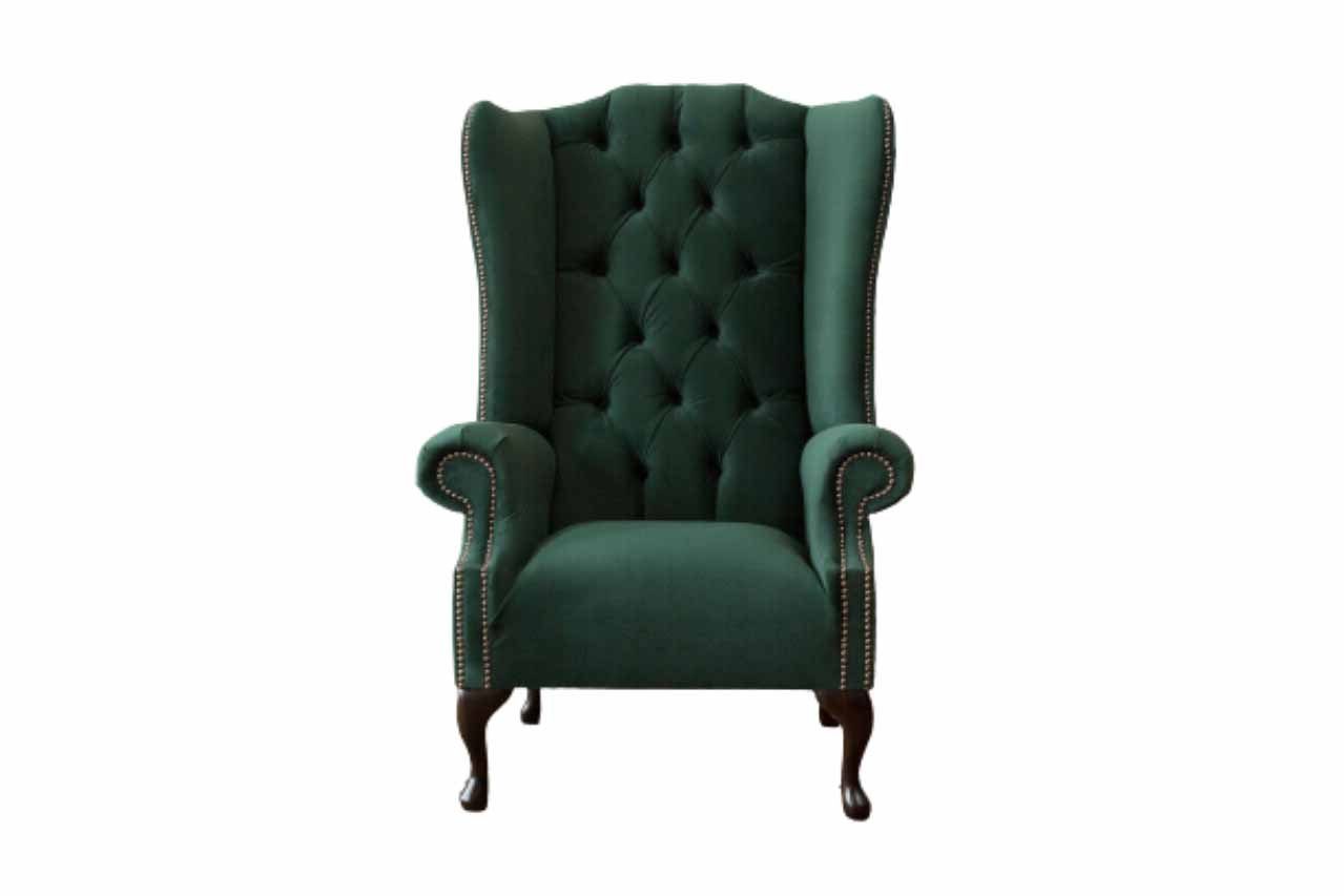 JVmoebel Chesterfield-Sessel Grüner Chesterfield-Sessel mit hochwertiger Polsterung und Holzfüßen (Packung, Sessel), Made in Europa