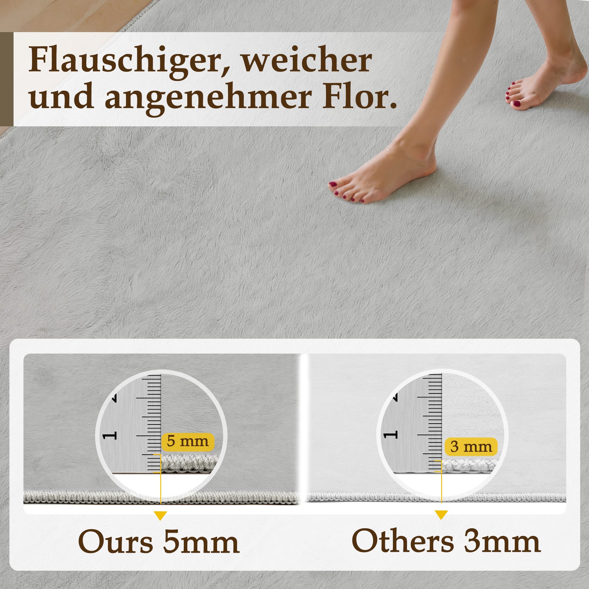 PURECOZY Teppich Kurzflor im Scandi-Look – weich, kuschelig, waschbar und pflegeleicht, rechteckig, Höhe: 5 mm, geeignet für verschiedene Innenräume, 60 x 180 c – Bild 4 von 5