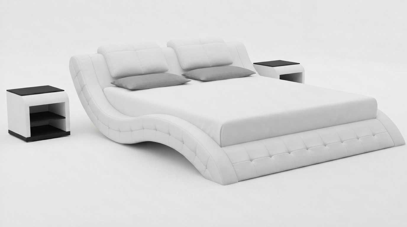 Xlmoebel Polsterbett Komfortables Doppelbett Weiß mit gepolstertem Rahmen und Nachttischen (3-tlg., 3-tlg)