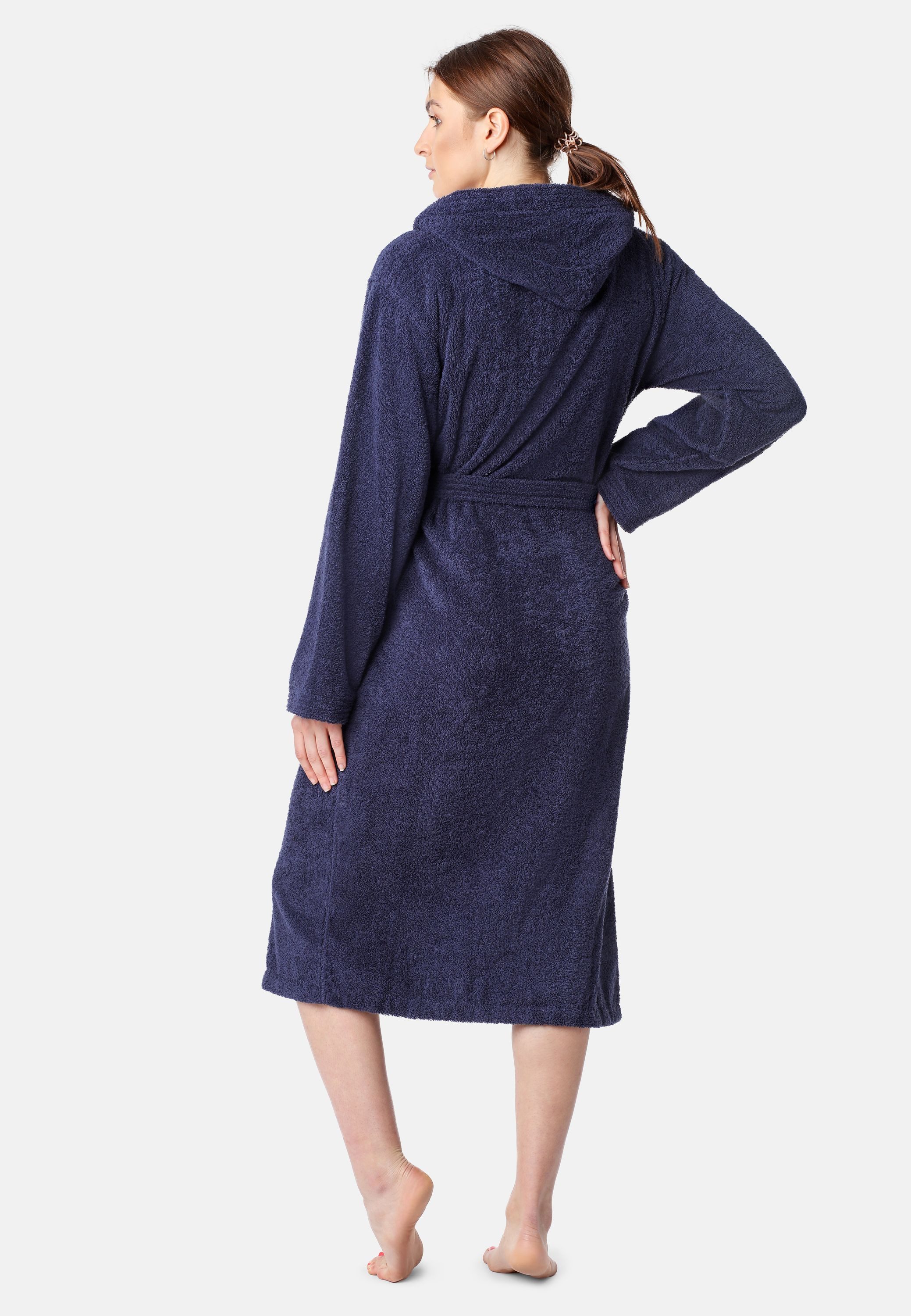 Ladeheid Bademantel Damen Frottee Bademantel aus 100% Bio- Baumwolle LA40-225, Langform, Baumwolle, Kapuze