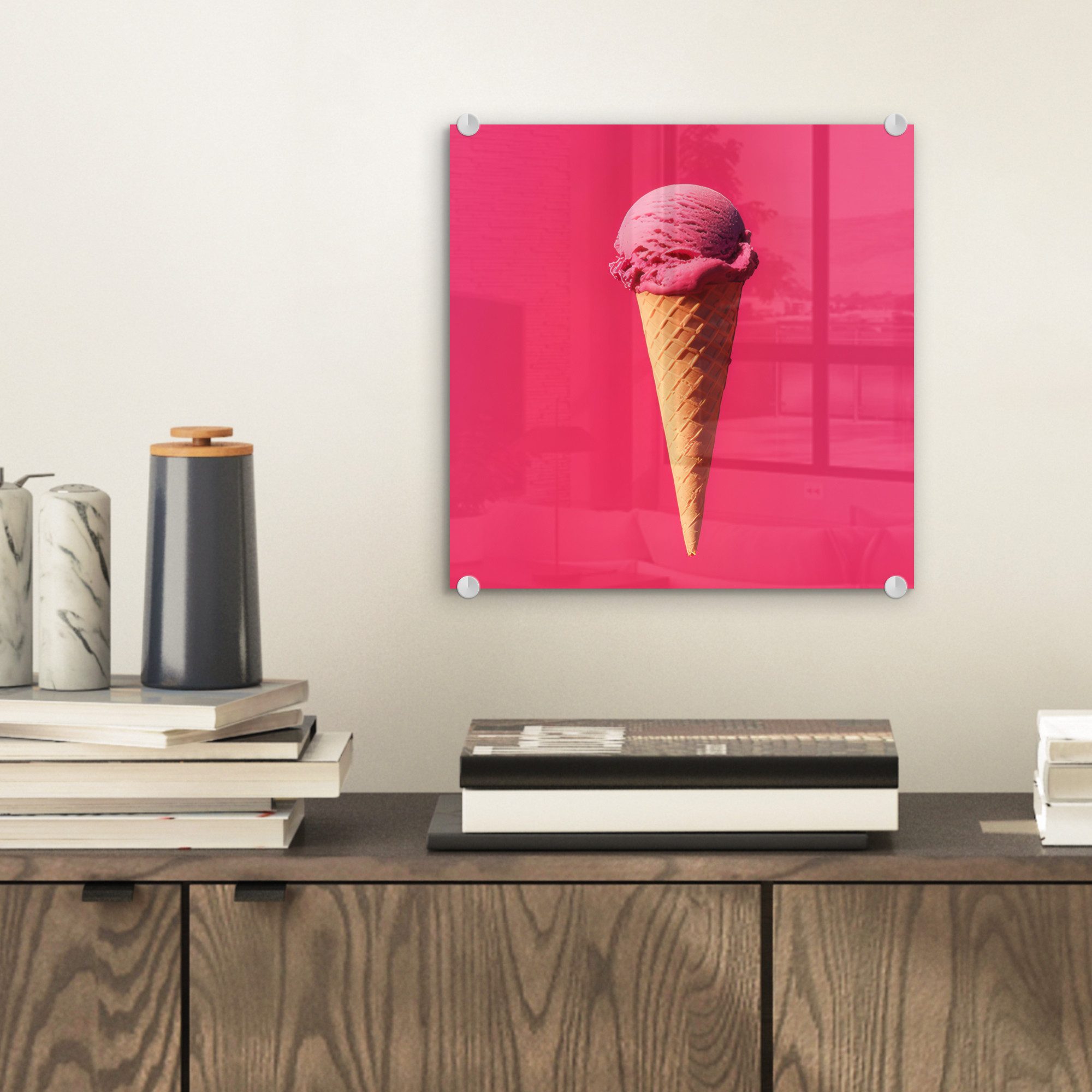 MuchoWow Acrylglasbild Schaufel Eiscreme - Rosa günstig online kaufen