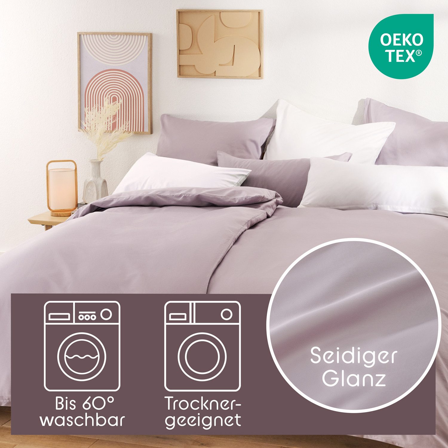 Blumtal Bettwäsche Premium Oeko Tex Zertifizierte Satin Bettwäsche, Mako-Satin, 2 teilig, aus 100% Baumwolle - Edle Glanzoptik Bettwäsche