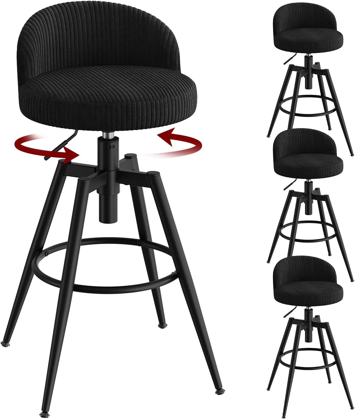 Woltu Barhocker (4 St), Höhenverstellbar Barstuhl aus Cord 360° drehbar