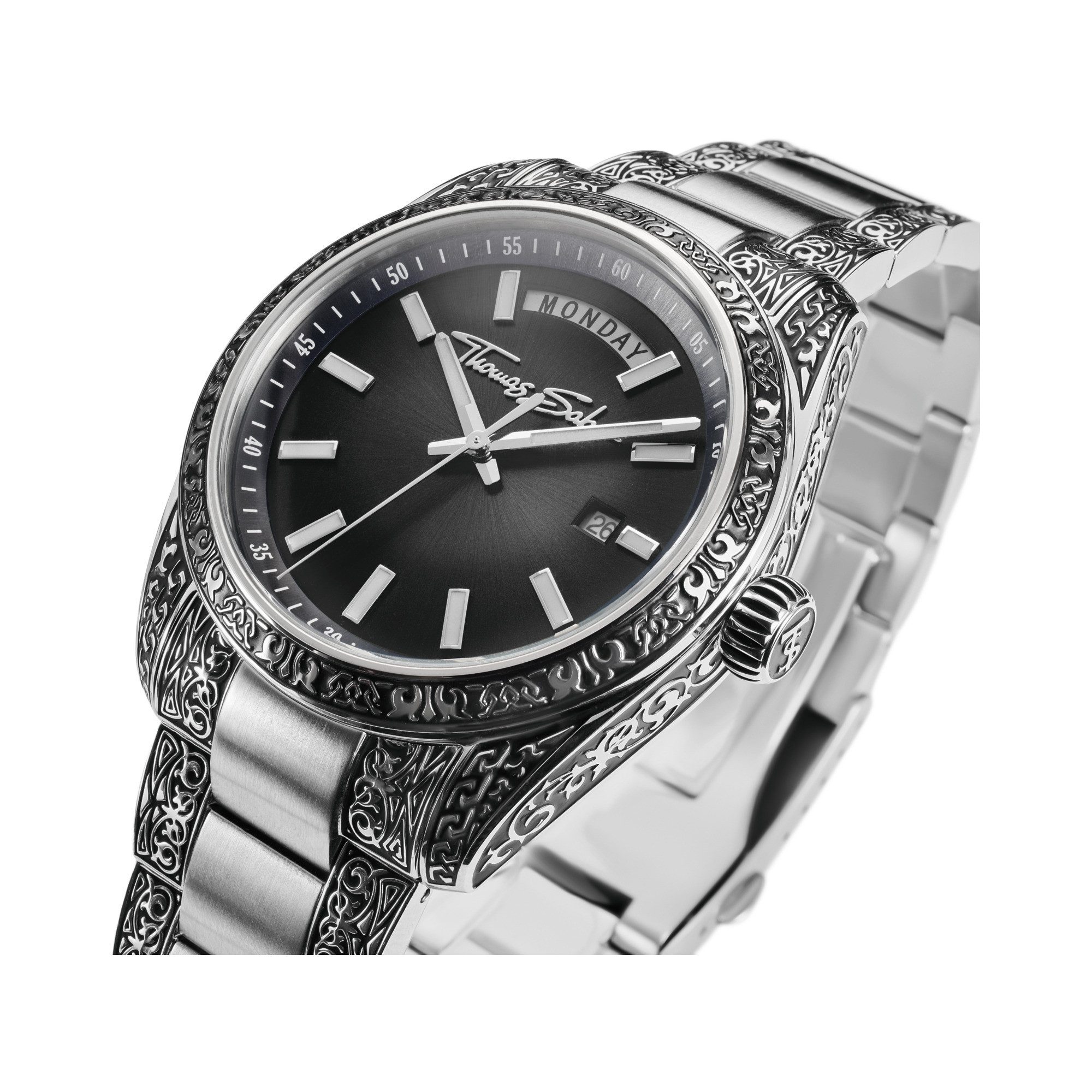 THOMAS SABO Quarzuhr REBEL AT HEART REVIVE 40 mm WA0438-201-203-40 mm, Armbanduhr, Damenuhr, Herrenuhr, Edelstahlarmband, analog, Tag