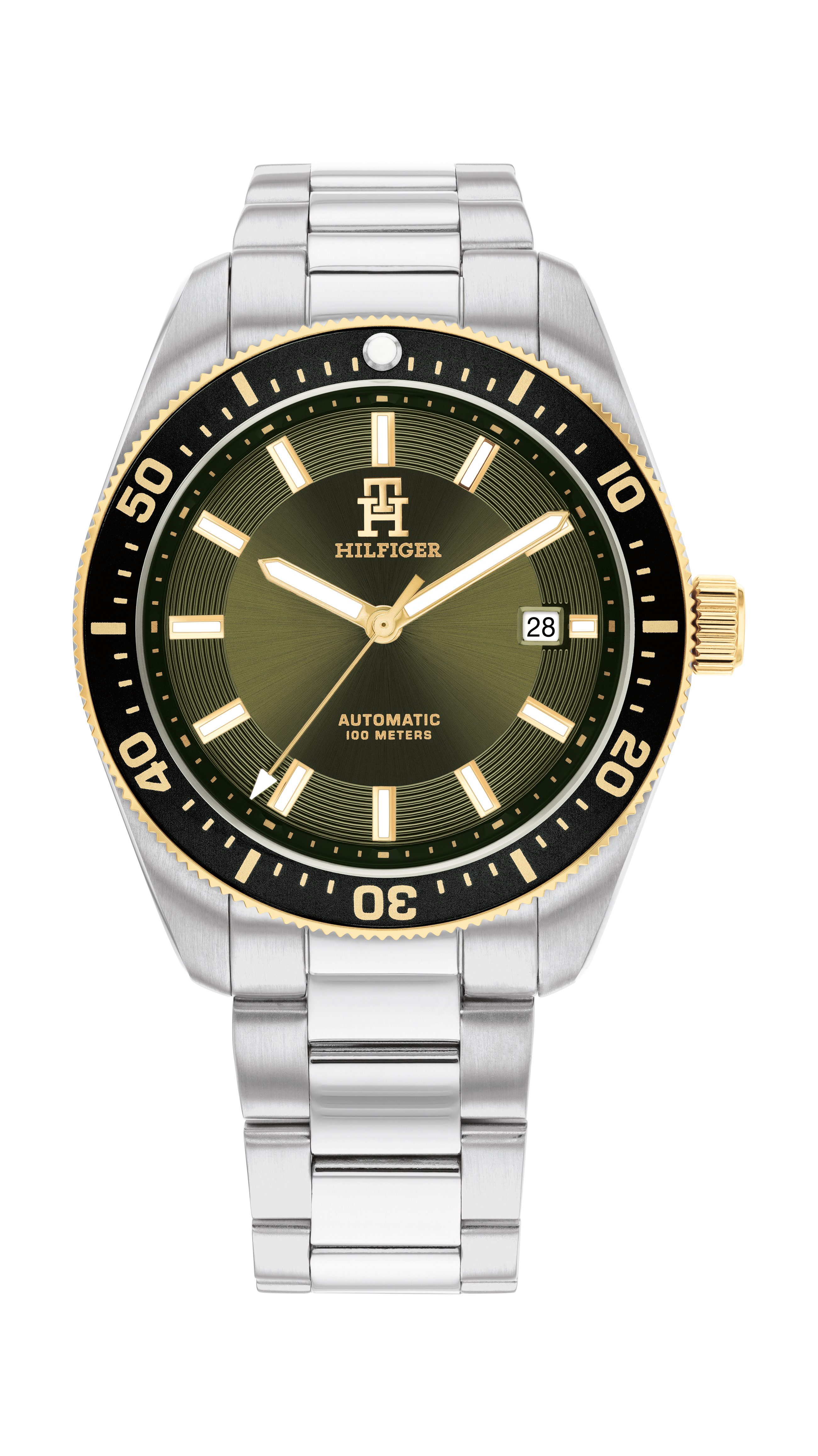 Tommy Hilfiger Automatikuhr TH85 1792155, Armbanduhr, Herrenuhr, Mechanische Uhr, Edelstahlarmband, analog, Tag