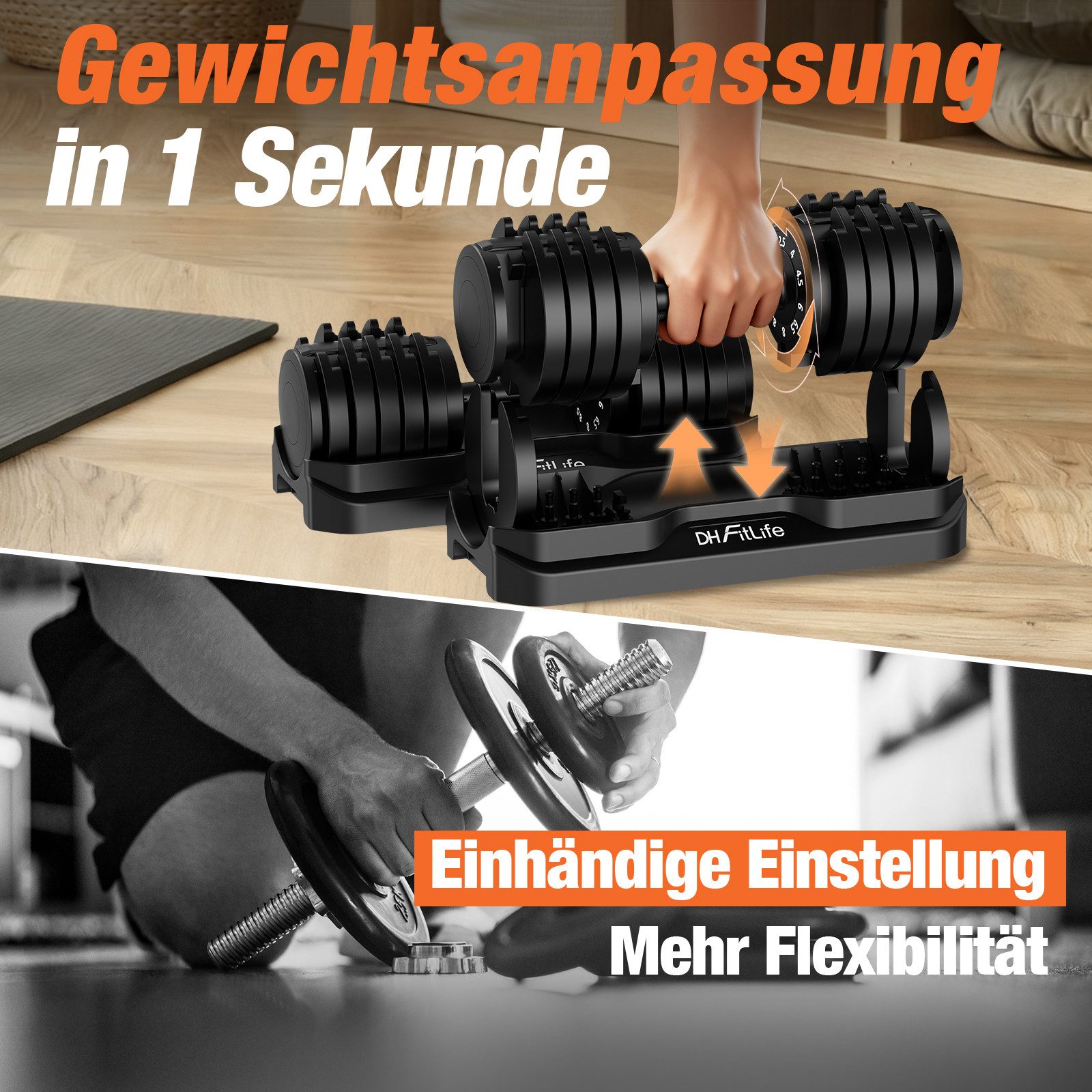 DH FitLife Hantel verstellbare 12kg/25kg mit 10 Gewichtsstufen, (2,5-12kg), Kurzhanteln Hanteln Set mit Hantelscheiben – Bild 3 von 5
