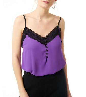 Jimmy Sanders Blusentop JIMMY SANDERS Damen Blusen-Shirt Tank-Top mit Spitze Cleo Mode-Shirt Violett/Schwarz