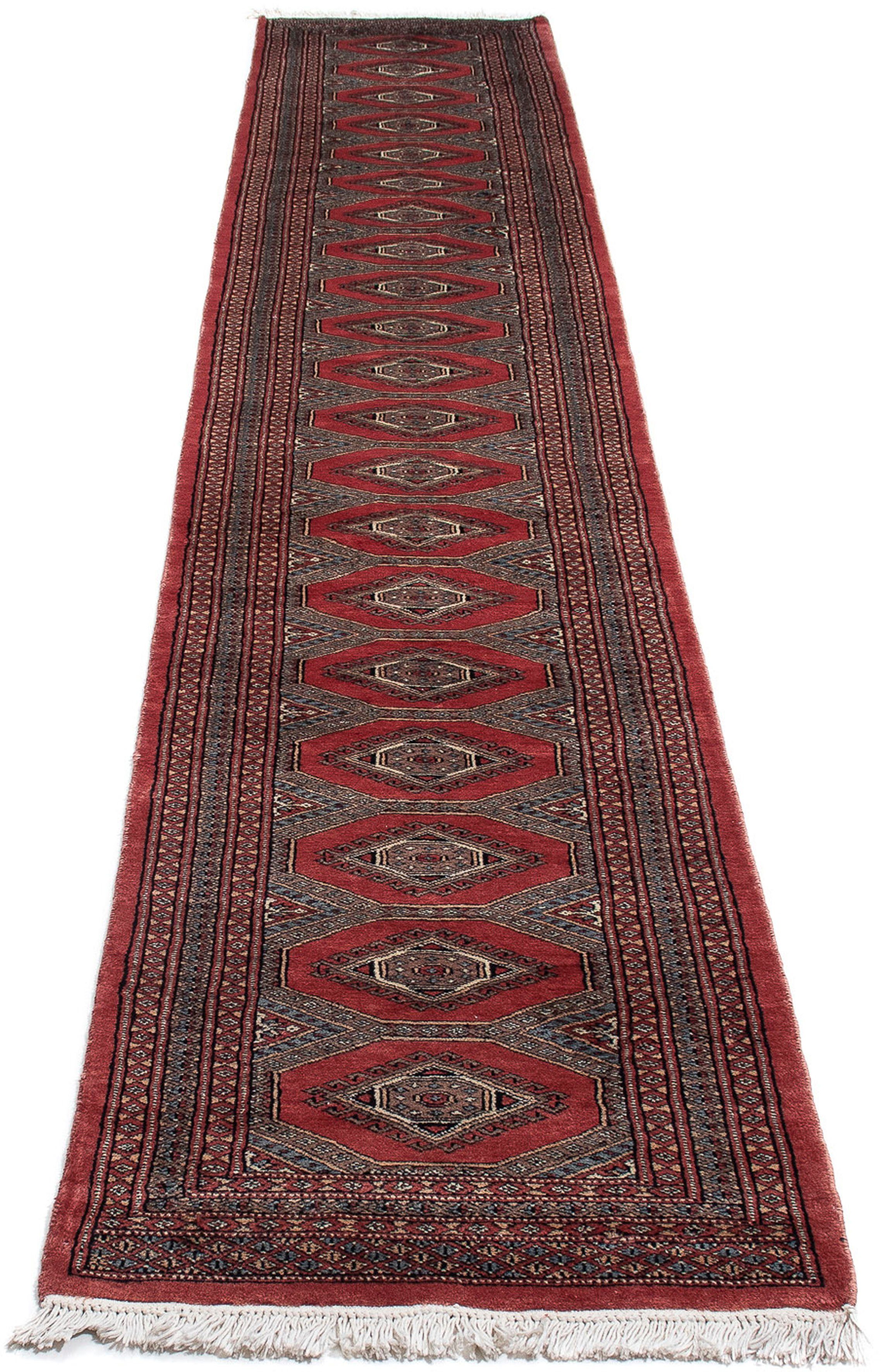 Orientteppich Afghan - Buchara - 400 x 63 cm - dunkelrot, morgenland, rechteckig, Höhe: 7 mm, Wohnzimmer, Handgeknüpft, Einzelstück mit Zertifikat