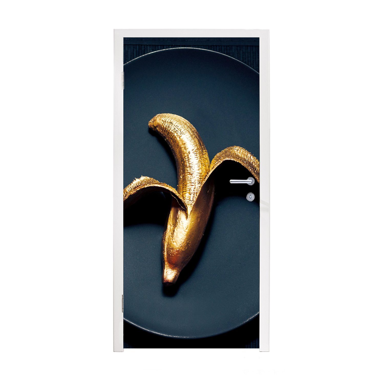 MuchoWow Türtapete Goldene Banane auf dunklem Hintergrund, Matt, bedruckt, (1 St), Fototapete für Tür, Türaufkleber, 75x205 cm