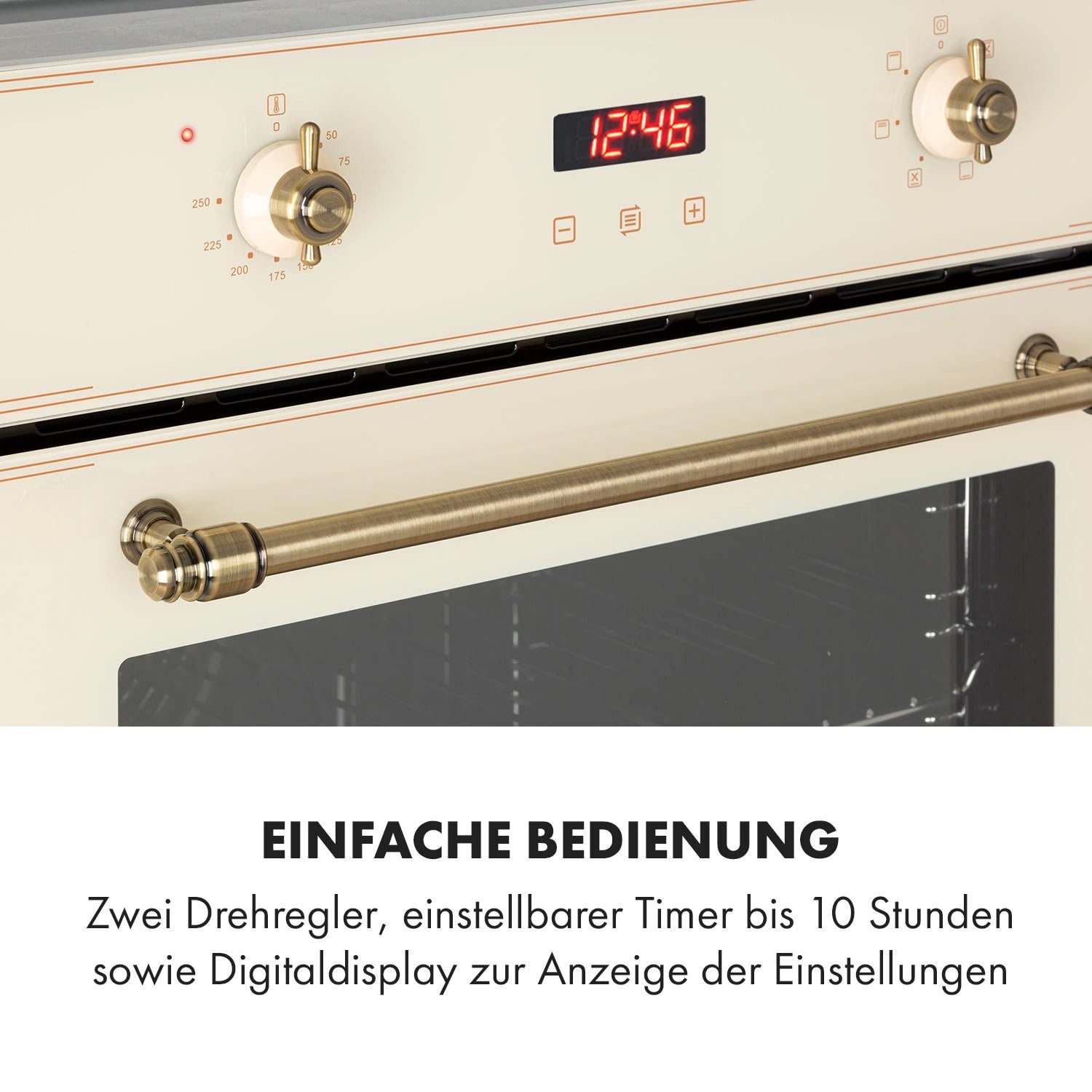 Klarstein Backofen Elizabeth Einbaubackofen Retro 70L 6 Funktionen 2200W 50-250°C Timer Elizabeth, Backofen Backröhre Built-in Oven mit 5 Einschüben & Drehspieß – Bild 5 von 5