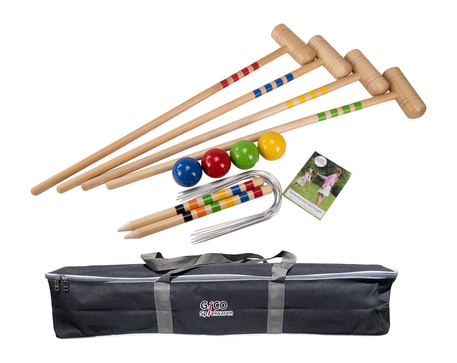 GICO Spielzeug-Gartenset GICO Krocket Set 4 Spieler (80 cm) -spiel gut (Auszeichnung)- 3224, Holz Krocketspiel für den Garten