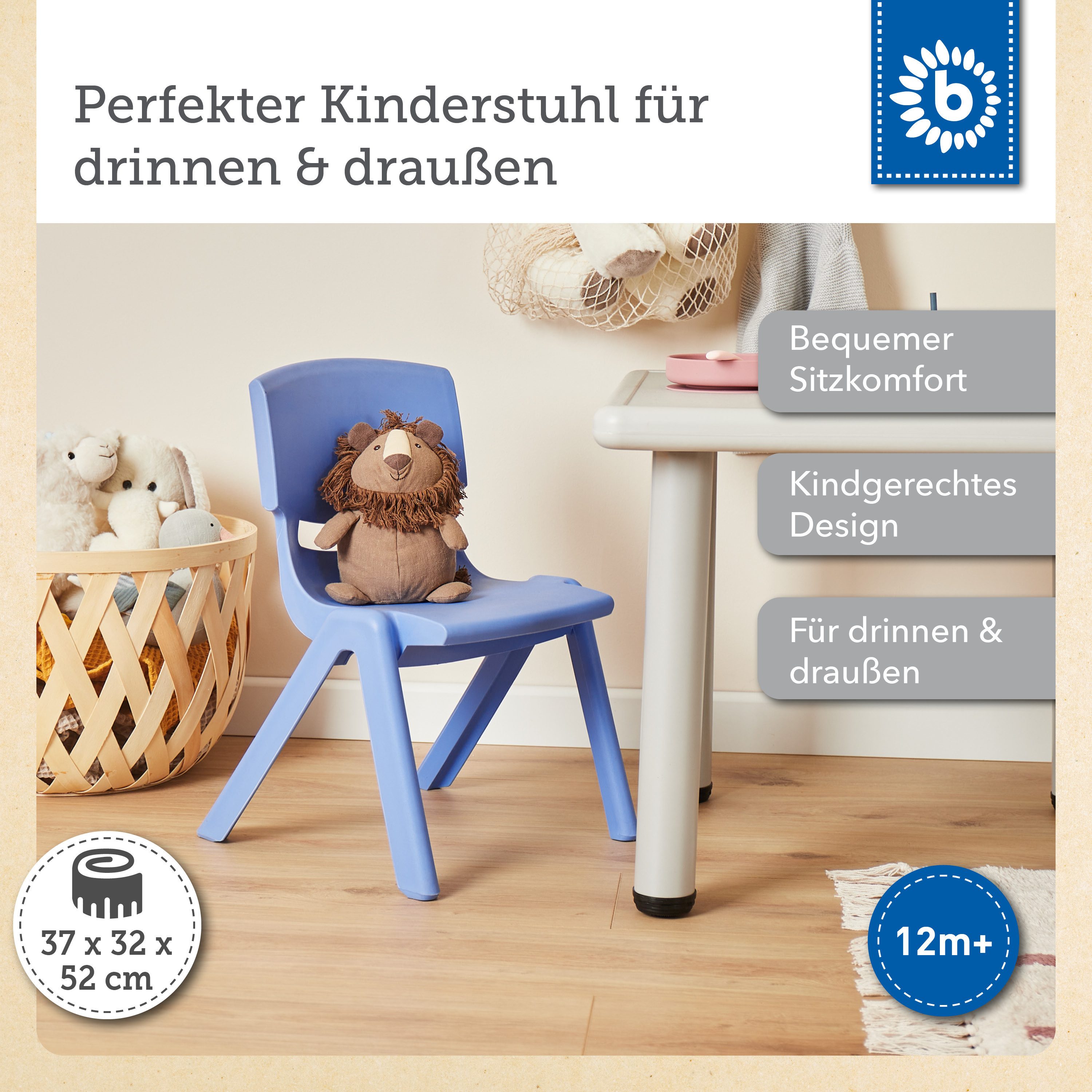 BIECO Stuhl Bieco Kinderstuhl bis 80 kg belastbar, stapelbar & kippsicher S günstig online kaufen