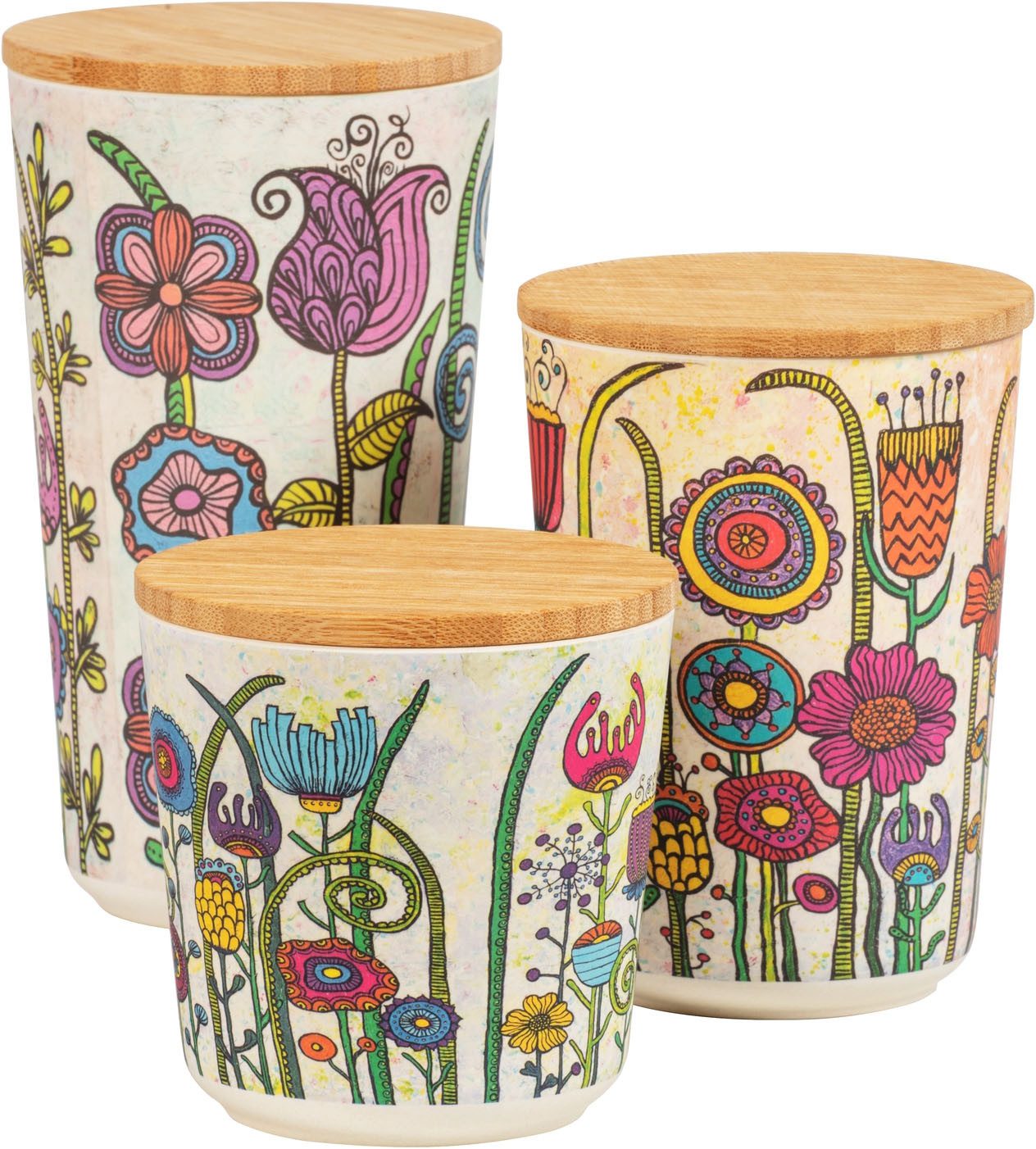 WENKO Aufbewahrungsdose Modell Garden (Set, 3 St), aus Biokunststoff, mit Bambusdeckel, FSC-zertifiziert