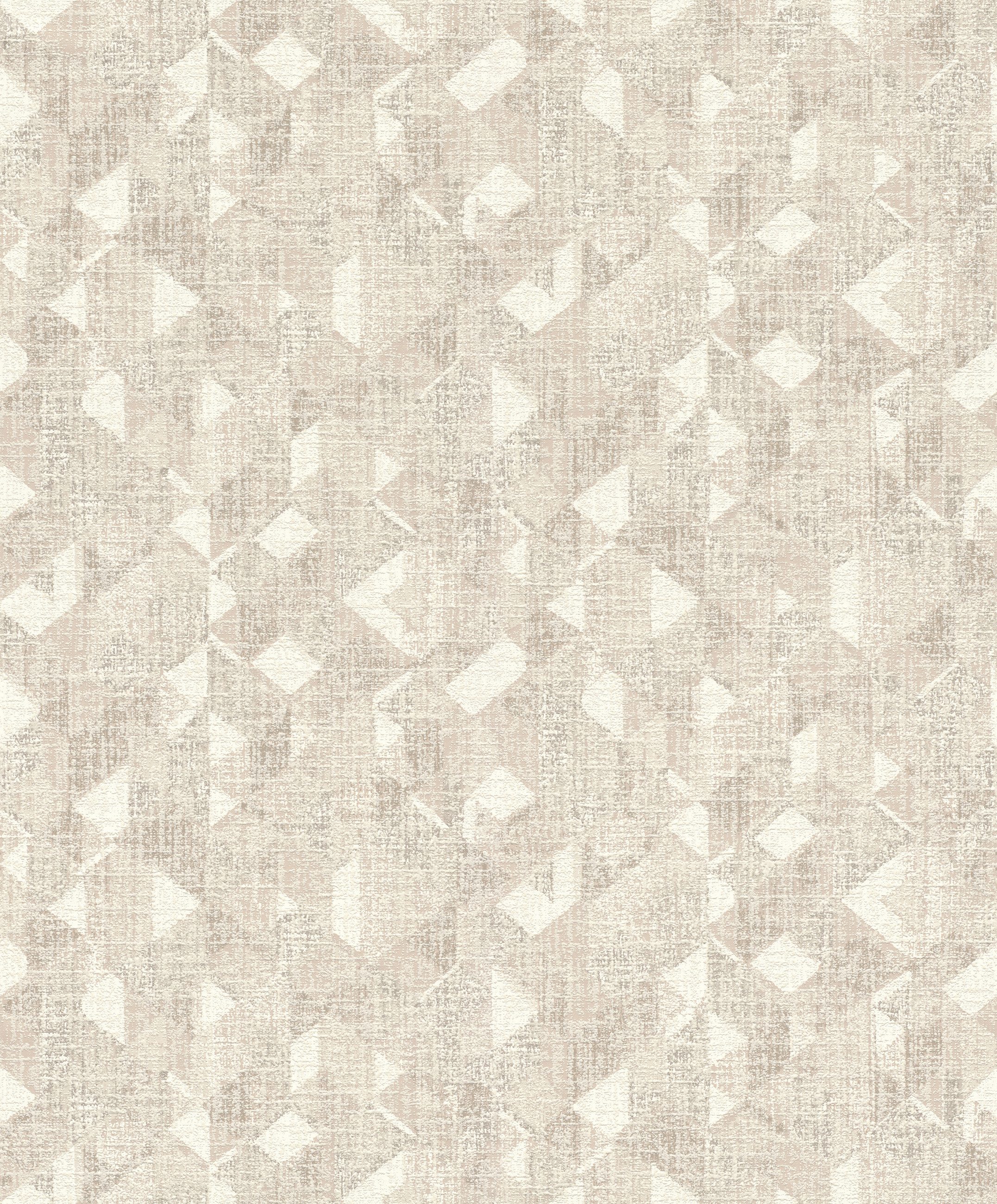 Rasch Vliestapete Geometrisch mit Dreiecken, Rauten & Vierecken - Vliestapete Beige, strukturiert, glänzend, grafisch, (1 Rolle, 1 St., 10,05 m x 0,53 m), Lichtbeständige Farben - Feucht abwischbar - Restlost abziehbar