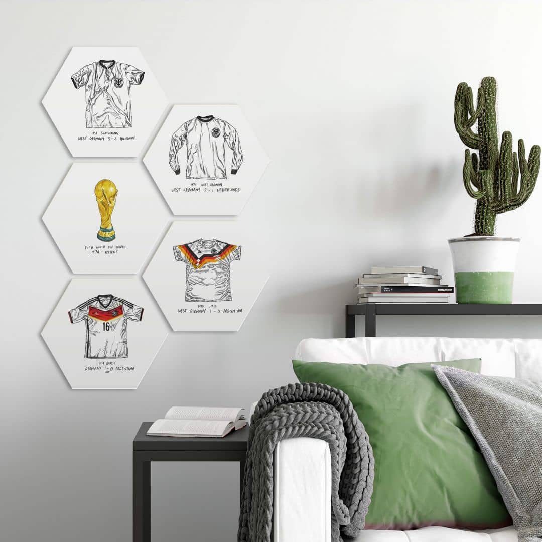 K&L Wall Art Alu-Dibond-Druck Retro Wandschild Deutschland Pokal Poster 5er Set Fußball Trikot Logo, Wohnzimmer Bilder modern