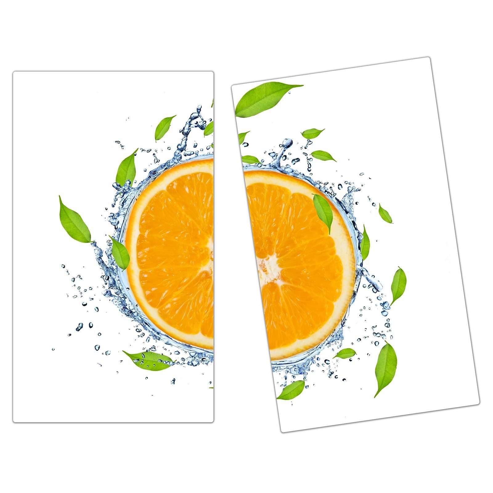 Primedeco Herd-Abdeckplatte Herdabdeckplatte Spritzschutz aus Glas Orange in Wasser gehüllt, Glas, (2 tlg)