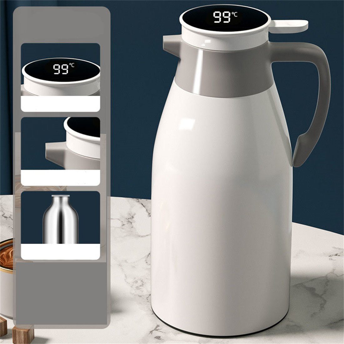 DÖRÖY Isolierkanne Thermoskanne mit Fassungsvermögen, Weiß großem Kaffeemaschine Wasserkocher