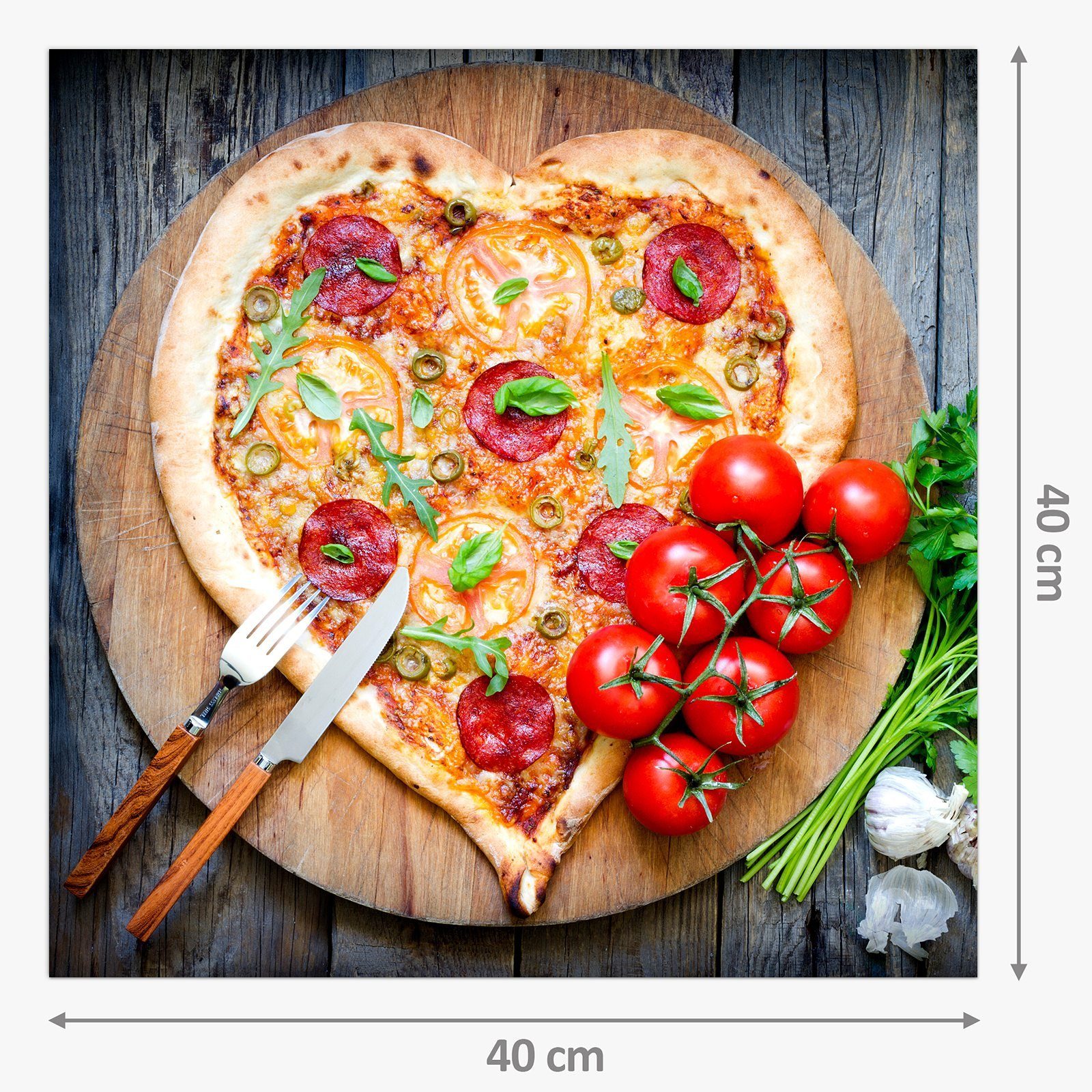 Küchenrückwand Primedeco Pizza mit Glas Herz Spritzschutz aus Motiv Küchenrückwand