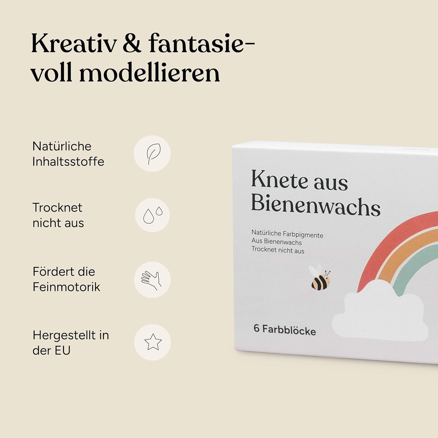 Ehrenkind Knete aus Bienenwachs, Trocknet Nicht aus, Ungiftig (Kleine Geschenke für Kindergeburstag, 1-tlg., Knete ab 3 Jahre), 100% natürliche Inhaltsstoffe